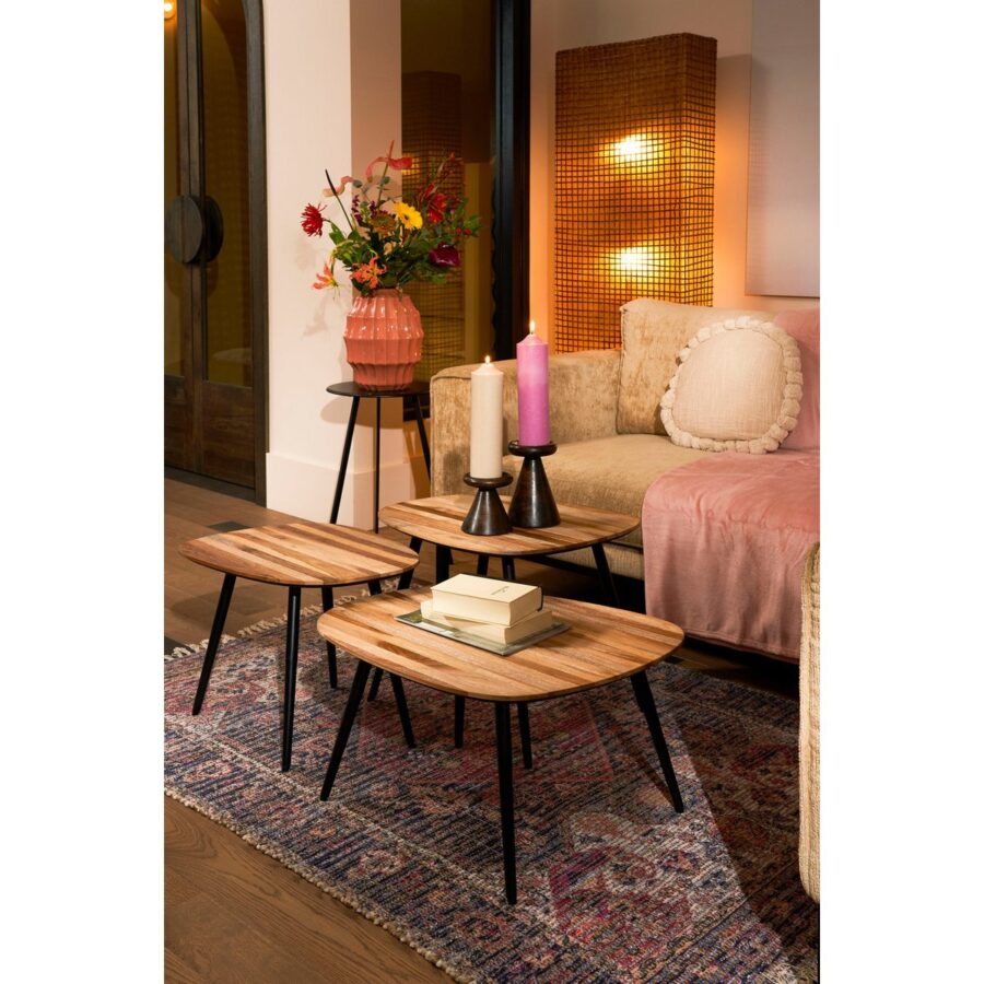 Jailey Bijzettafel - Set van 3 - L62 x B52 x H34 cm - Gerecycled Hout - Bruin - Afbeelding 3