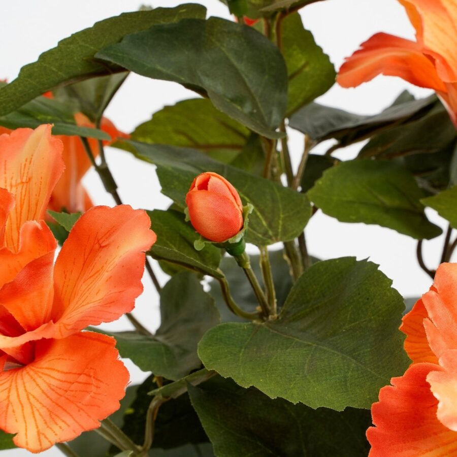Hibiscus Kunstplant in Bloempot Stan - H40 x Ø30 cm - Oranje - Afbeelding 3