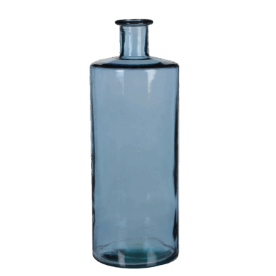 Guan Fles Vaas - H40 x Ø15 cm - Gerecycled Glas - Blauw