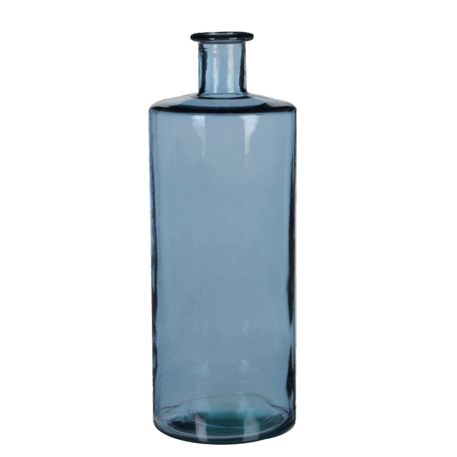 Guan Fles Vaas - H40 x Ø15 cm - Gerecycled Glas - Blauw