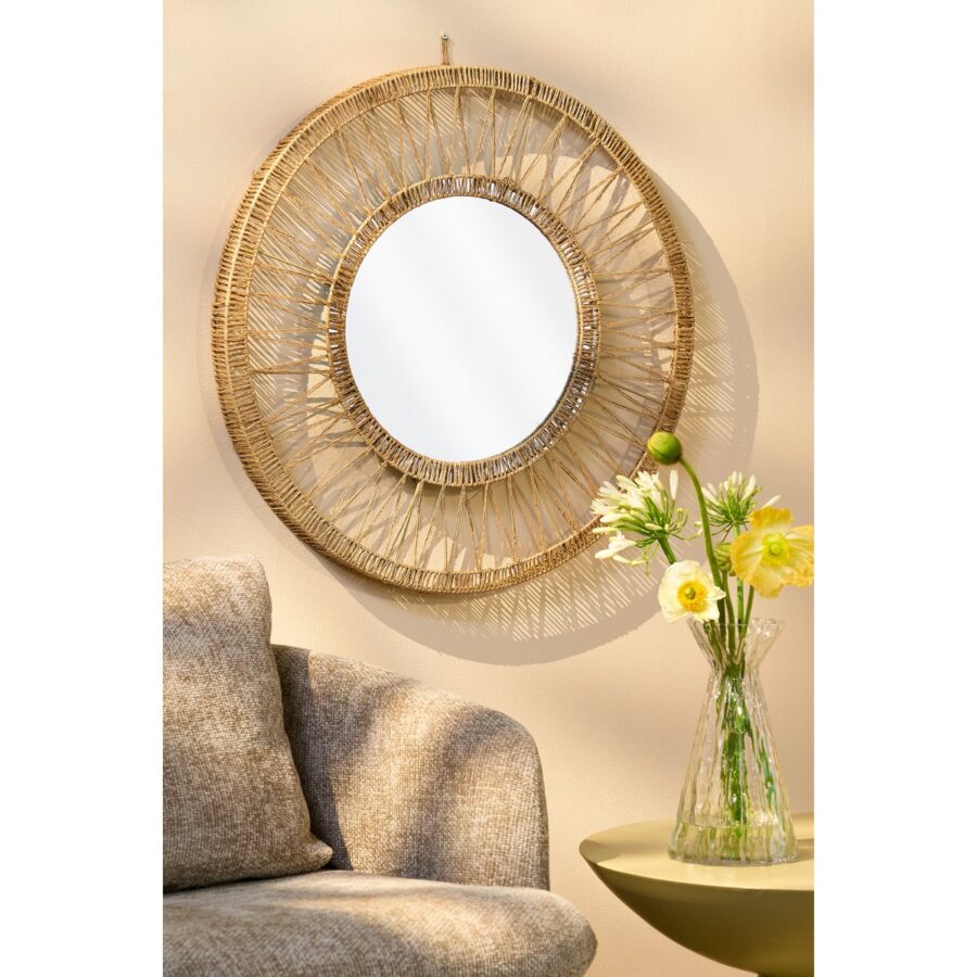 Ludy Wandspiegel - H5 x Ø70 cm - Jute - Lichtbruin - Afbeelding 7