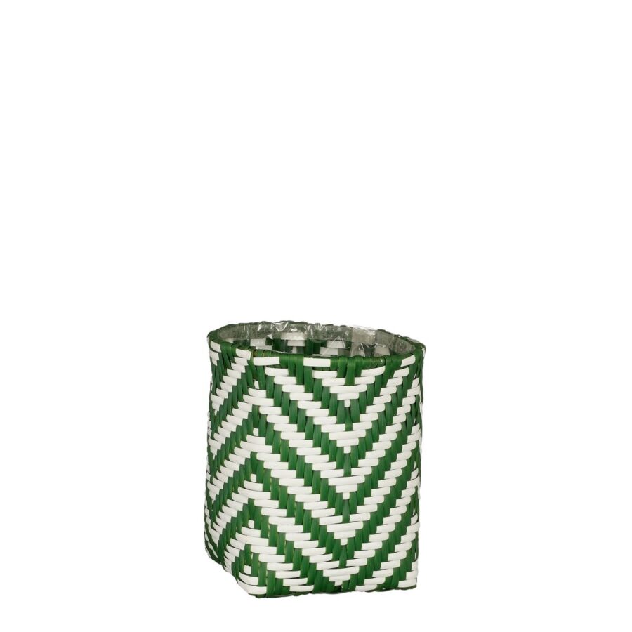 Merlijn Plantenmand voor Buiten - Set van 3 - H26 x Ø24 cm - Gerecycled Plastic - Donkergroen, Wit - Afbeelding 3