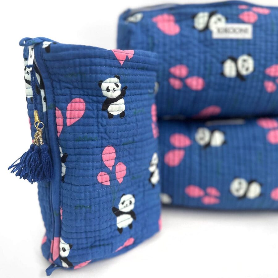 handgemaakte make-up tas SET van 3 "Panda" - Afbeelding 3