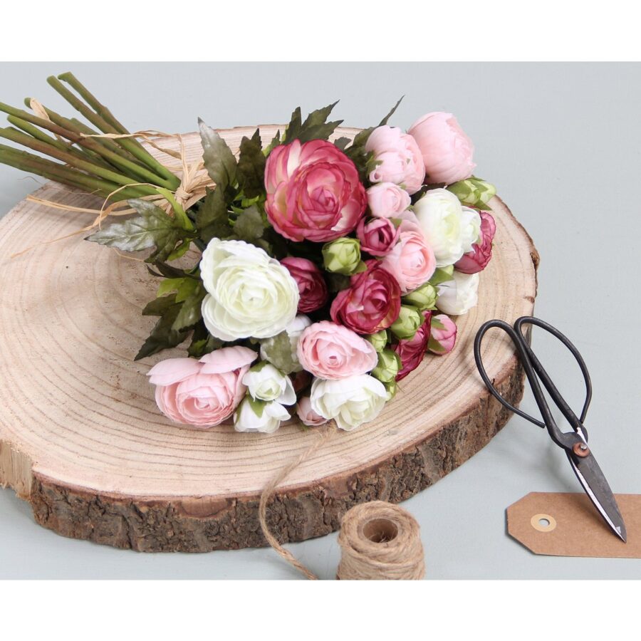 Ranonkels Kunstbloemen Boeket - H35 x Ø26 cm - Roze - Afbeelding 6