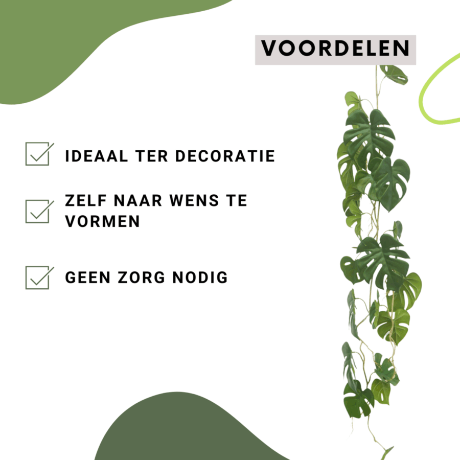 3st. Monstera Kunstslinger 120cm (Guirlande) - Afbeelding 3
