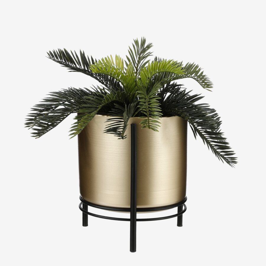 Sverre Bloempot op Standaard - H29 x Ø25 cm - Goud, Zwart - Afbeelding 4
