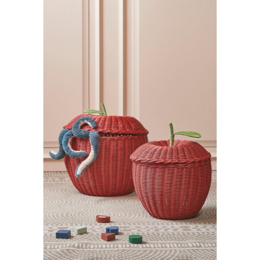 Opbergmand met Deksel - Set van 2 - H48 x Ø30 cm - Rotan - Rood - Afbeelding 7