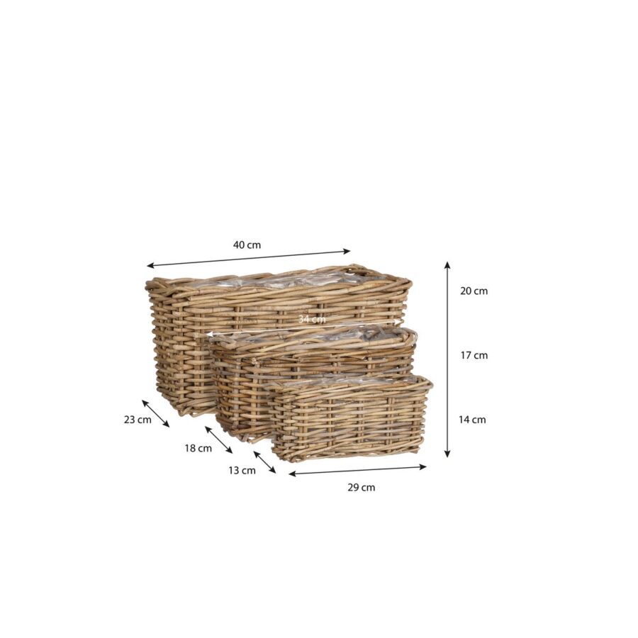 Marcia Plantenmand voor Buiten - Set van 3 - L40 x B23 x H20 cm - Rotan - Grijs - Afbeelding 4