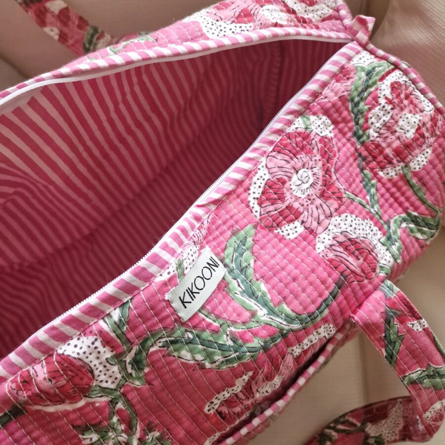 handgemaakte katoenen tas 'Bloemenroze' - Afbeelding 8