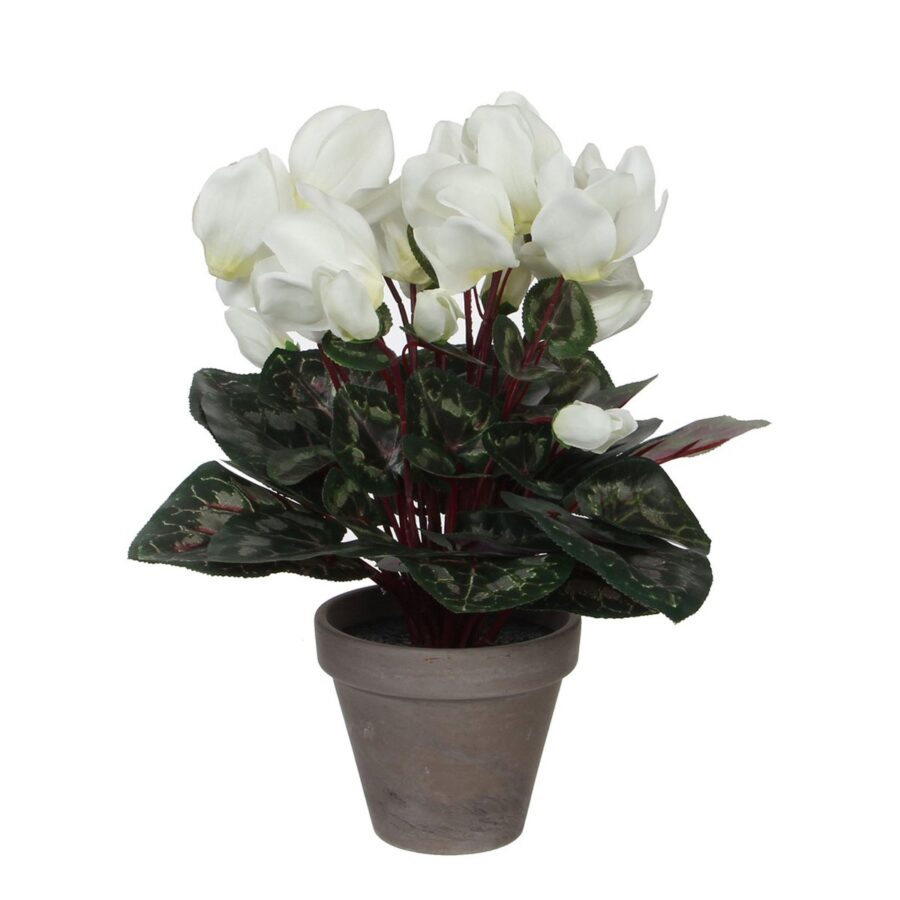 Cyclaam Kunstplant in Bloempot Stan - H30 x Ø30 cm - Wit