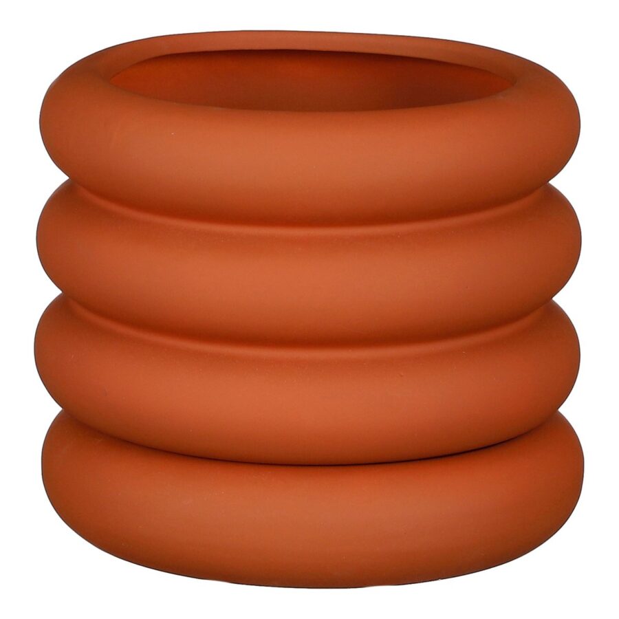 Ilse Bloempot met Schotel - H16 x Ø19 cm - Keramiek - Bruin