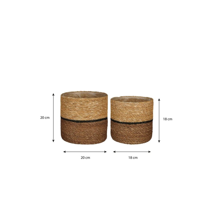 Damian Plantenmand - Set van 2 - H20 x Ø20 cm - Zeegras - Bruin - Afbeelding 2