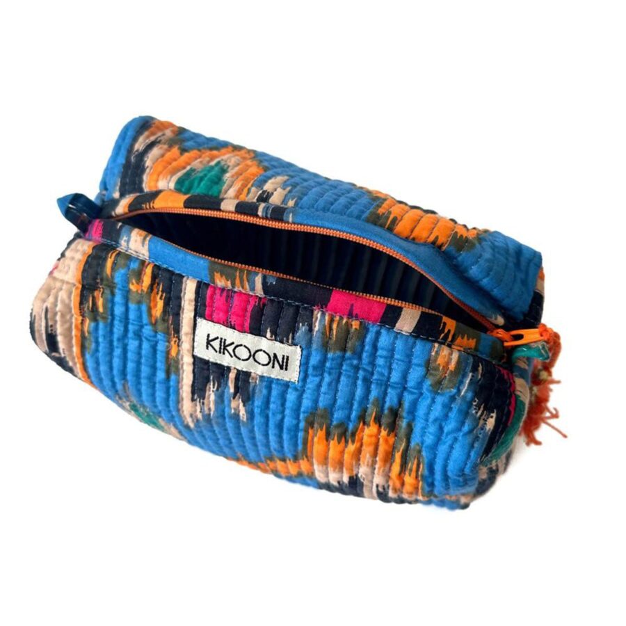 handgemaakte kleine make-uptasje "blauwe Ikat" - Afbeelding 4