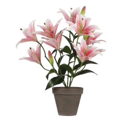 Tijgerlelie Kunstplant in Bloempot Stan - H47 x Ø45 cm - Roze