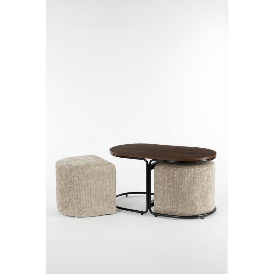 Salontafel met Poefs - 3-delig - L79 x B45 x H41 cm - Lichtgrijs - Afbeelding 5