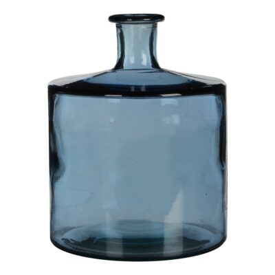 Guan Fles Vaas - H26 x Ø21 cm - Gerecycled Glas - Blauw