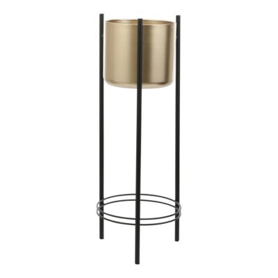 Sverre Bloempot op Standaard - H81 x Ø27 cm - Metaal - Goud, Zwart