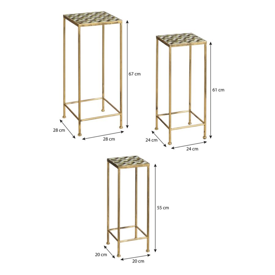 Alanza Bijzettafel Buiten - Set van 3 - L28 x B28 x H67 cm - Metaal - Groen - Afbeelding 4