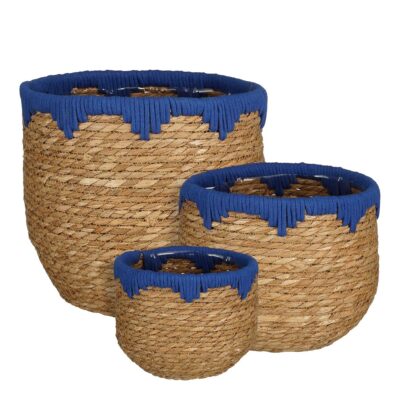 Jorck Plantenmand - Set van 3 - H24 x Ø26 cm - Zeegras - Blauw, Bruin