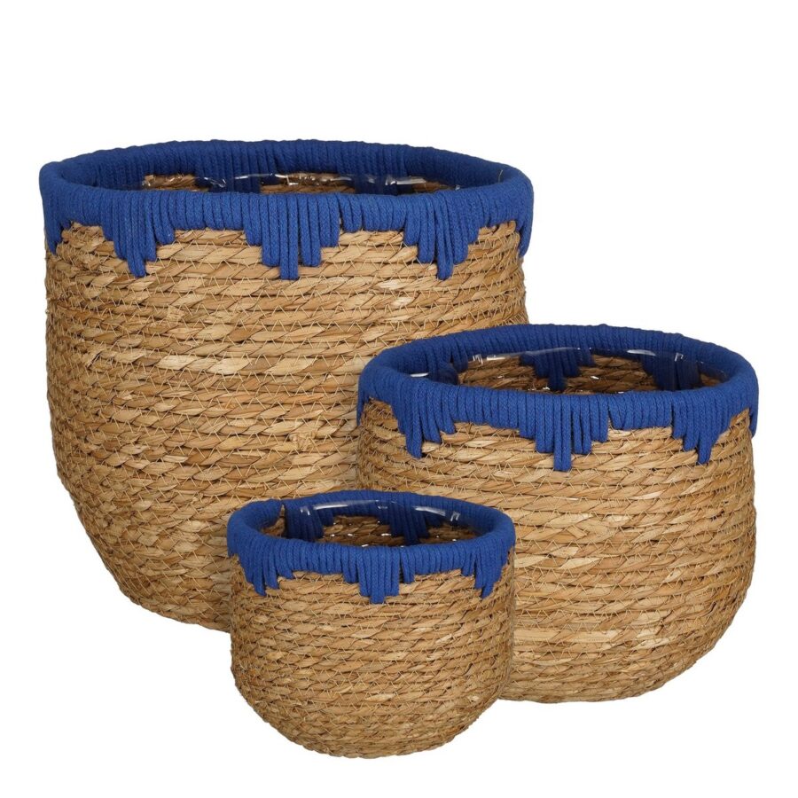 Jorck Plantenmand - Set van 3 - H24 x Ø26 cm - Zeegras - Blauw, Bruin