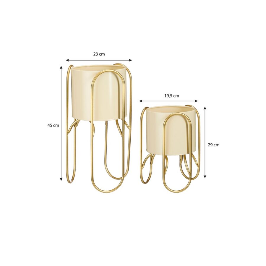 Donau Bloempot op Standaard - Set van 2 - Metaal - H45 x Ø23 cm - Lichtgeel, Goud - Afbeelding 5