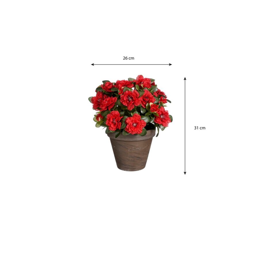 Azalea Kunstplant in Bloempot Stan - H31 x Ø26 cm - Rood - Afbeelding 4