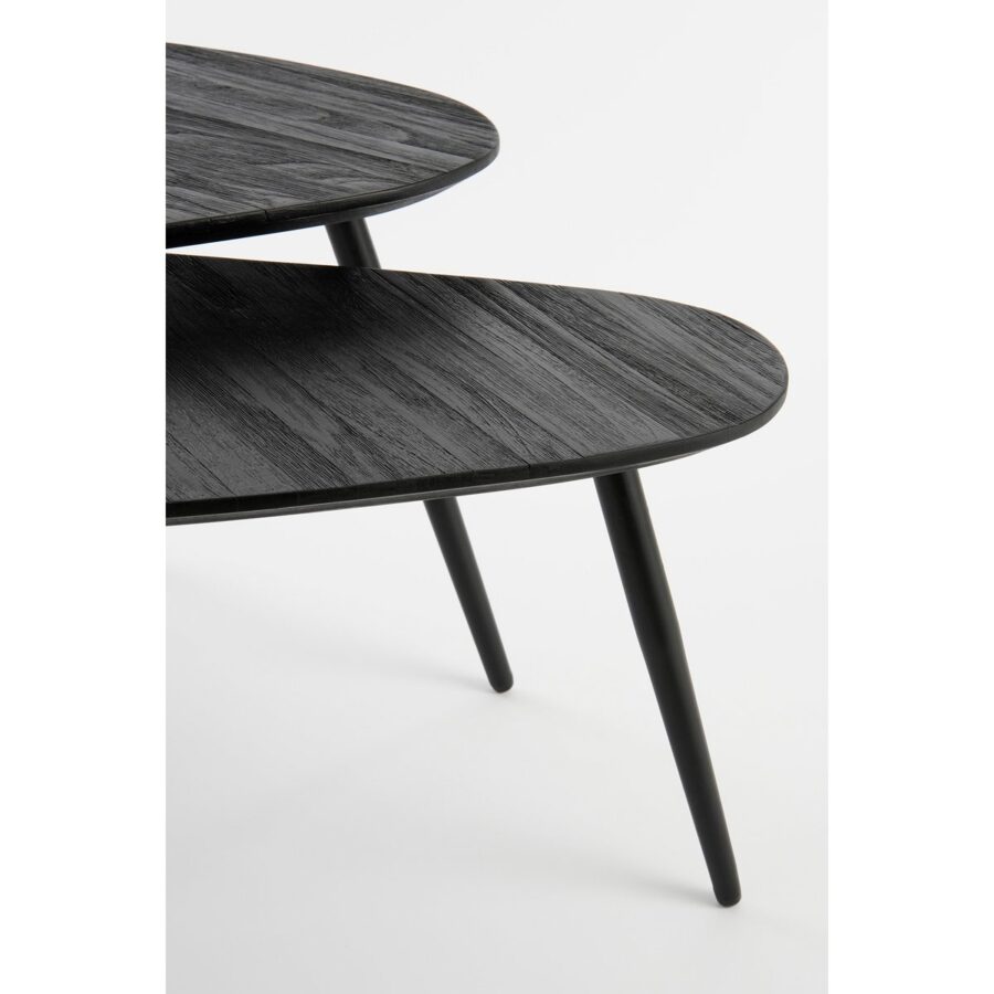 Jailey Bijzettafel - Set van 2 - L84 x B39 x H39 cm - Gerecycled Hout - Zwart - Afbeelding 4