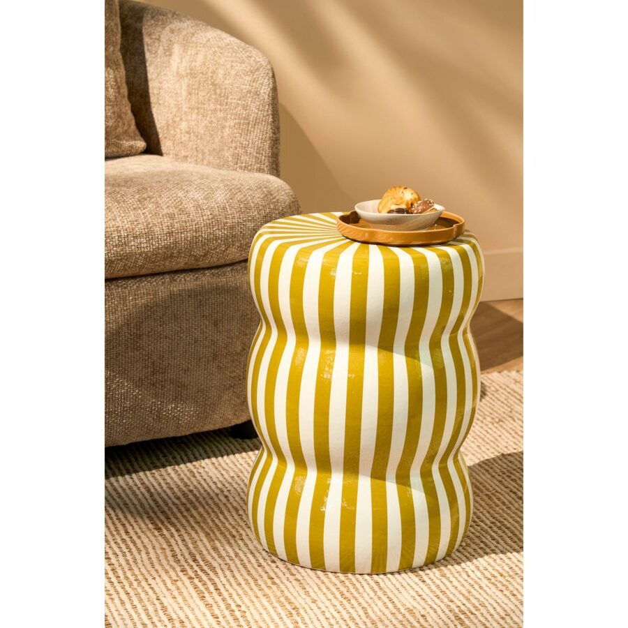 Skipper Bijzettafel - H44 x Ø32 cm - Keramiek - Crème, Oker - Afbeelding 6