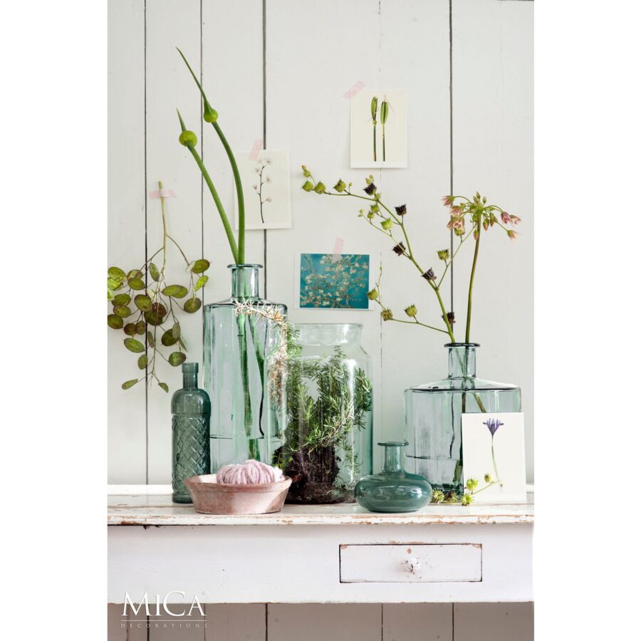 Guan Fles Vaas - H26 x Ø21 cm - Gerecycled Glas - Transparant - Afbeelding 6