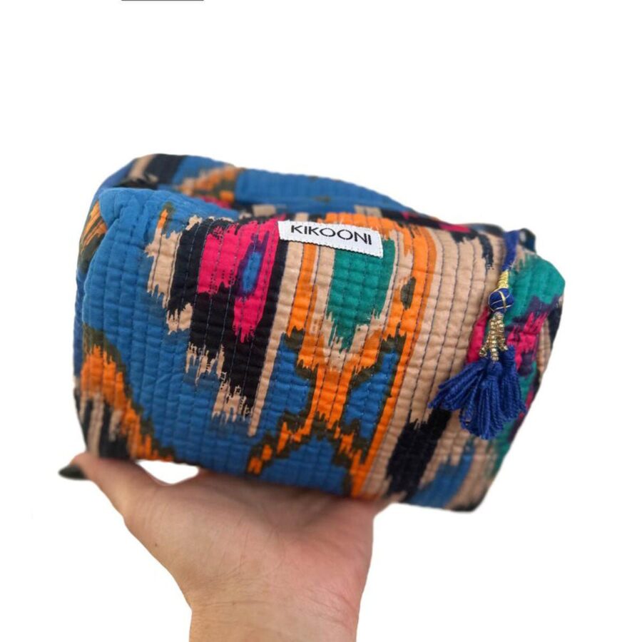 handgemaakte kleine make-uptasje "blauwe Ikat" - Afbeelding 5