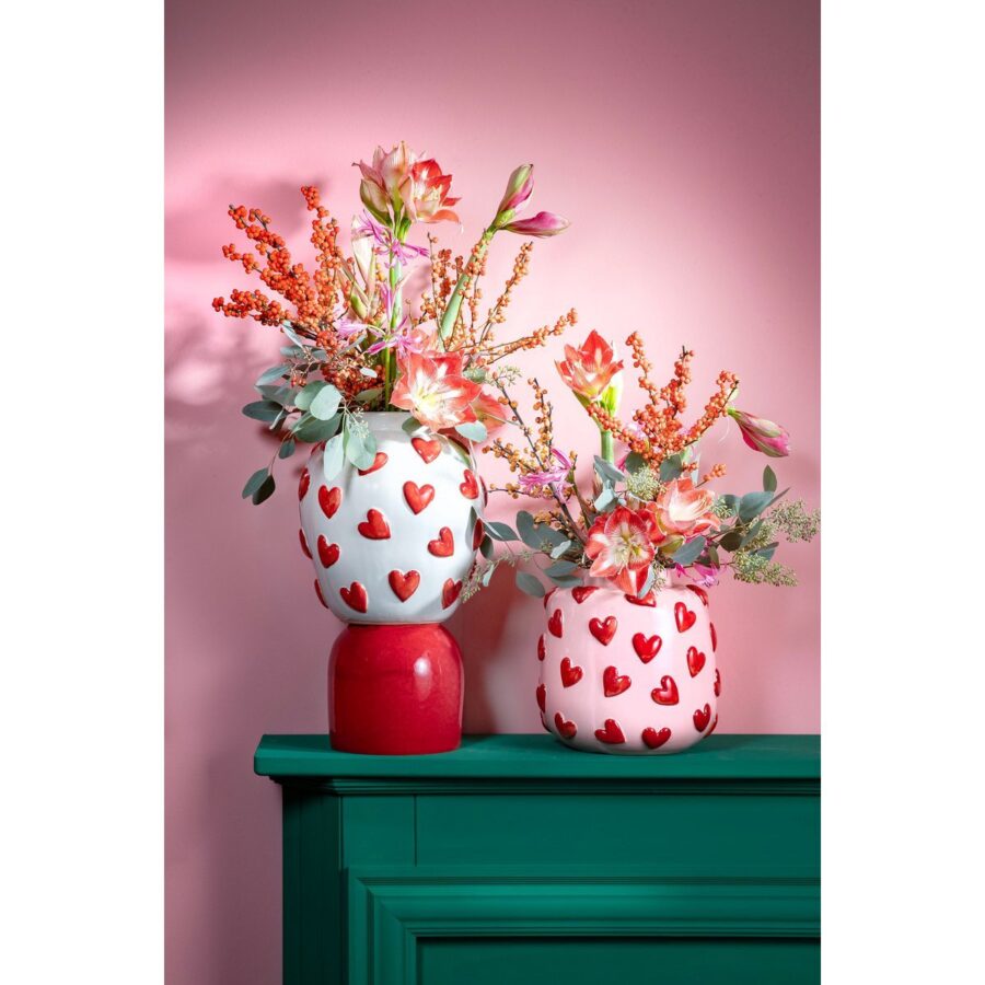 Hearts Vaas - H33 x Ø30 cm - Keramiek - Wit, Rood - Afbeelding 5