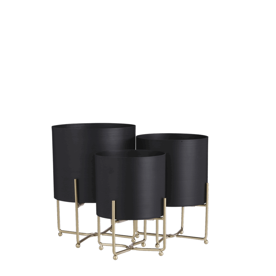 Aries Bloempot op Standaard - Set van 3 - H32 x Ø24 cm - Zwart - Afbeelding 2