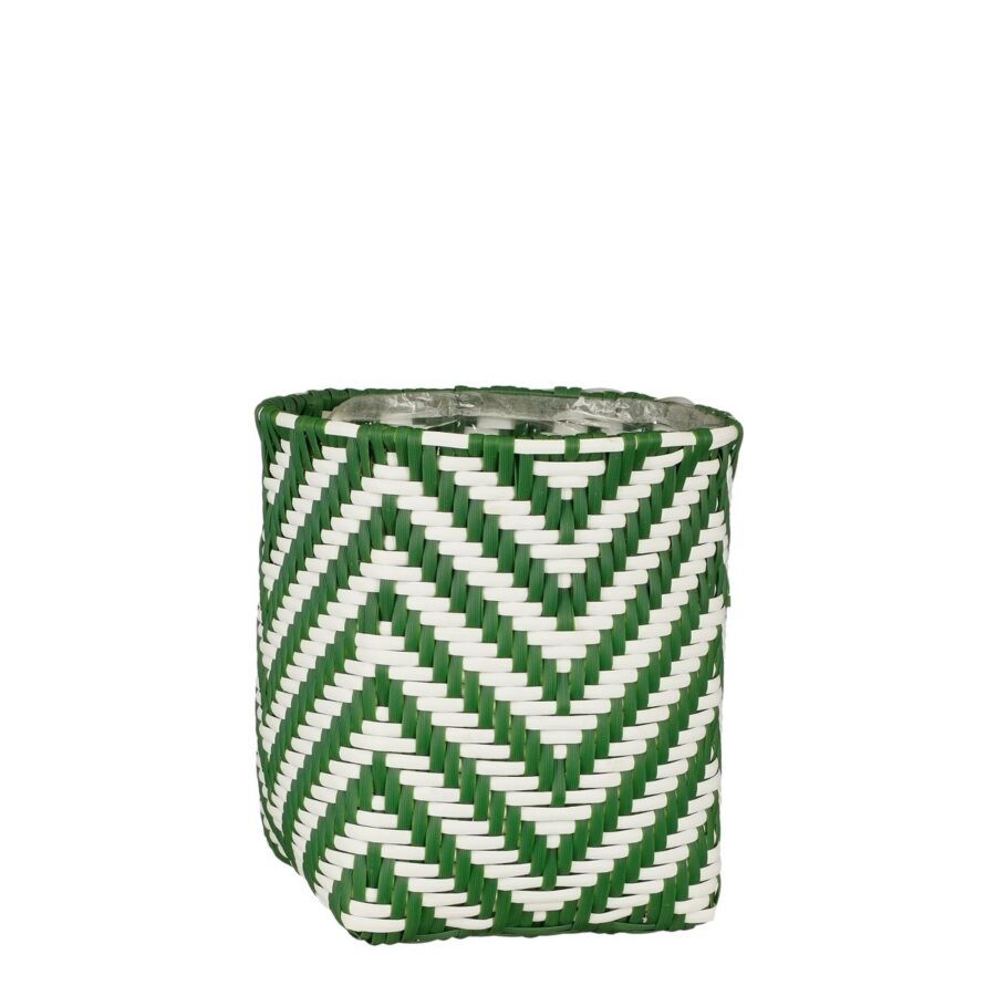 Merlijn Plantenmand voor Buiten - Set van 3 - H26 x Ø24 cm - Gerecycled Plastic - Donkergroen, Wit - Afbeelding 4