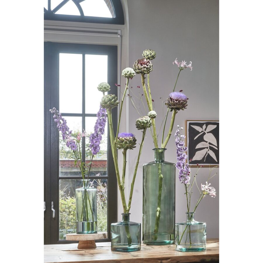 Guan Fles Vaas - H75 x Ø25 cm - Gerecycled Glas - Groen - Afbeelding 5