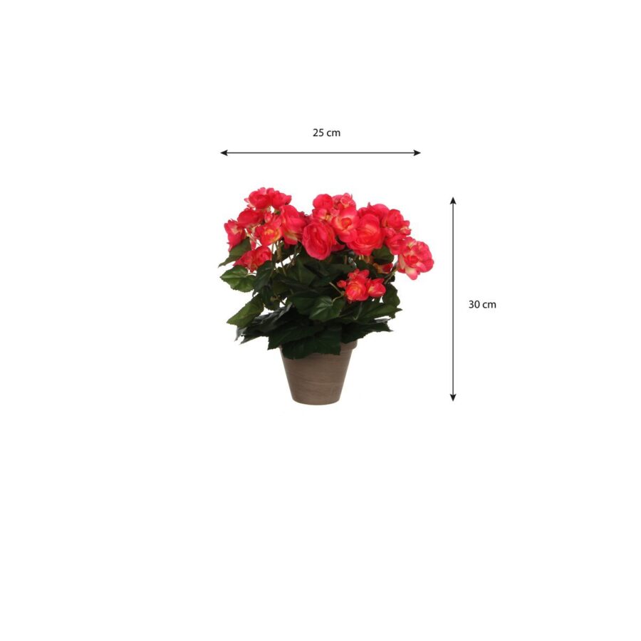Begonia Kunstplant in Bloempot Stan - H30 x Ø25 cm - Donkerroze - Afbeelding 4