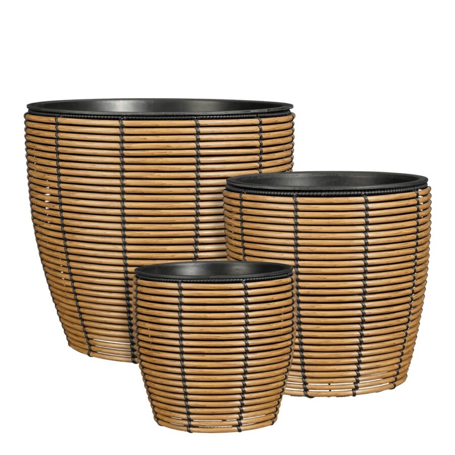 Durban Bloempot Buiten - Set van 3 - H36 x Ø40 cm - Gerecycled Plastic - Bruin