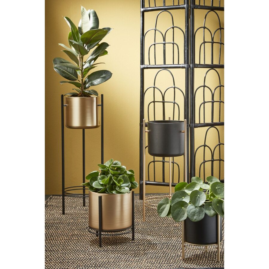 Sverre Bloempot op Standaard - H28 x Ø19 cm - Zwart, Goud - Afbeelding 6